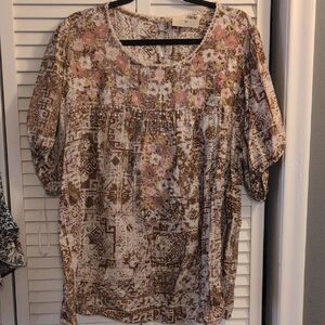 Savanna Jane Brown and Pink Geometric Floral Blouse